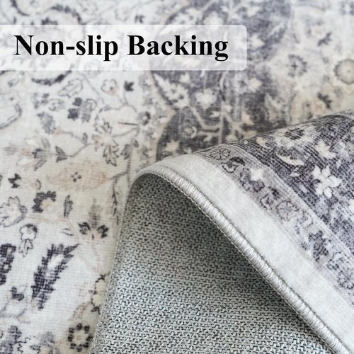 Hallway Washable Runner Rug - Vintage Soft Non-Slip Indoor Carpet for Entryway | 2'6''x12', Grey