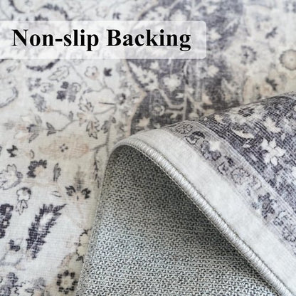 Hallway Washable Runner Rug - Vintage Soft Non-Slip Indoor Carpet for Entryway | 2'6''x12', Grey