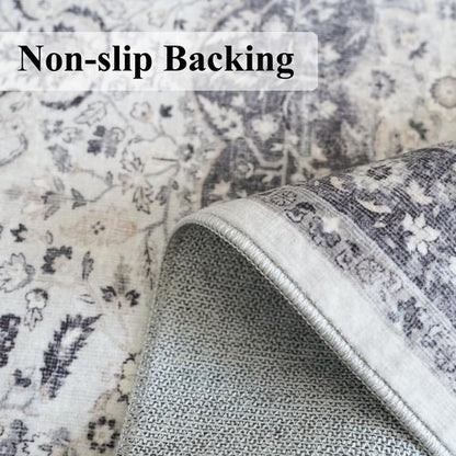Hallway 2x5 Washable Runner Rug: Oriental Stain Resistant Kitchen Entryway Rugs Farmhouse Ultra Soft Bathroom Bedroom Print Floor Mat Thin Non Slip Indoor Carpet for Living Room Laudry(2X5, Grey)