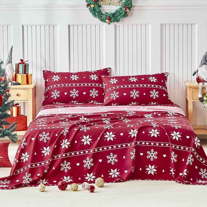 Tokokimo Christmas Bedding Set Queen 4-Piece Snowflake - Red Variation