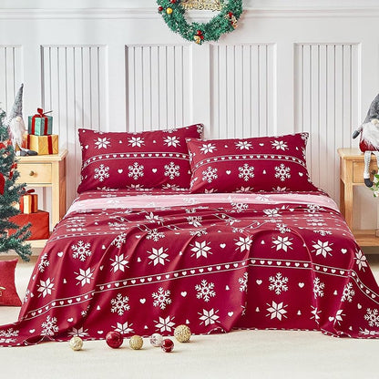 Tokokimo Christmas Bedding Set Queen 4-Piece Snowflake - Red Variation