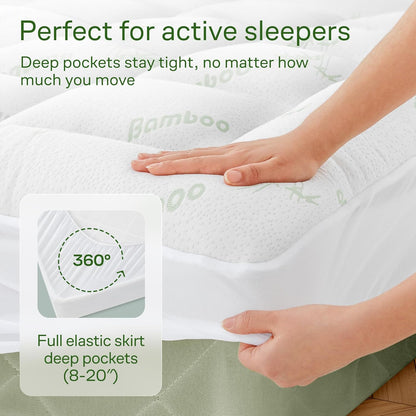 Skiennix Ultra Soft Twin Size Mattress Topper - Bamboo Viscose Pillow Top for Full Body Support | Naturally Cooling, Green
