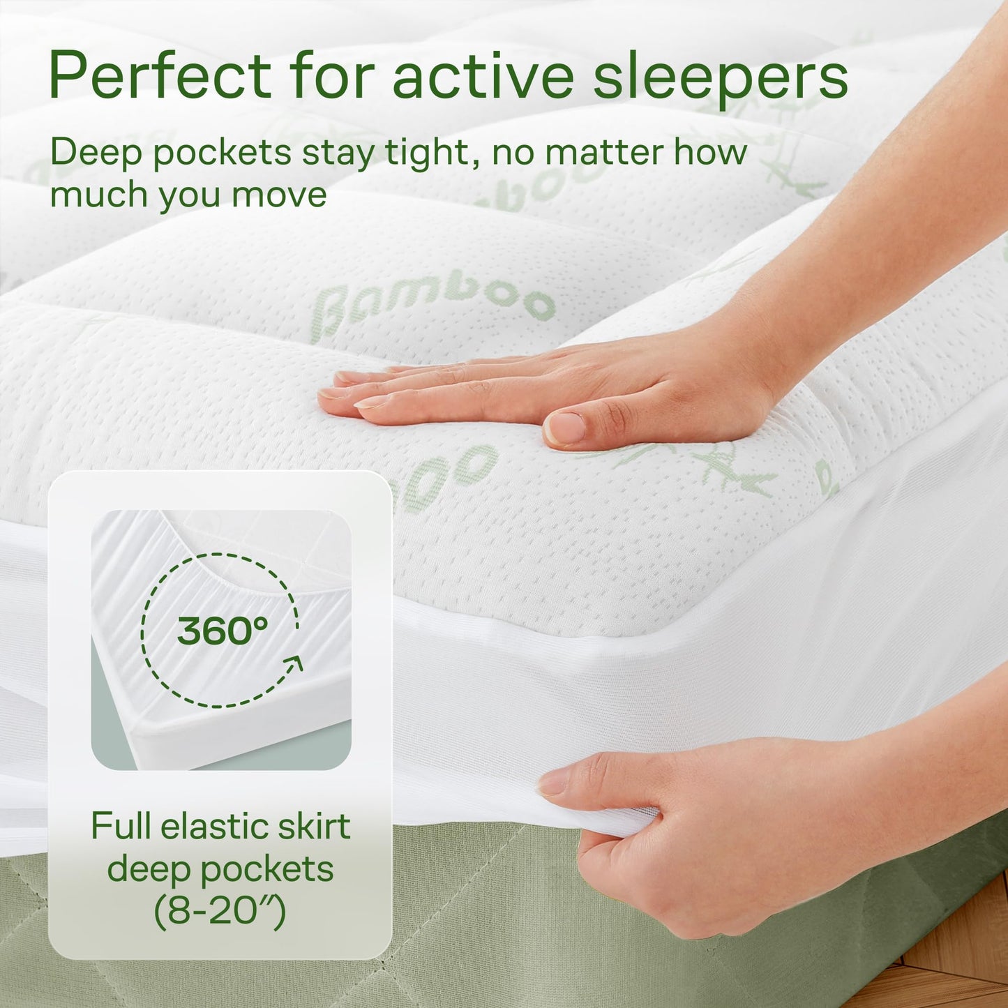 Niagara Ultra Soft King Size Mattress Topper - Viscose Made from Bamboo Pillow Top Mattress Pad for Back Pain Relief - Naturally Cooling for Hot Sleepers, fits 6-18" Mattress, 600GSM, Green