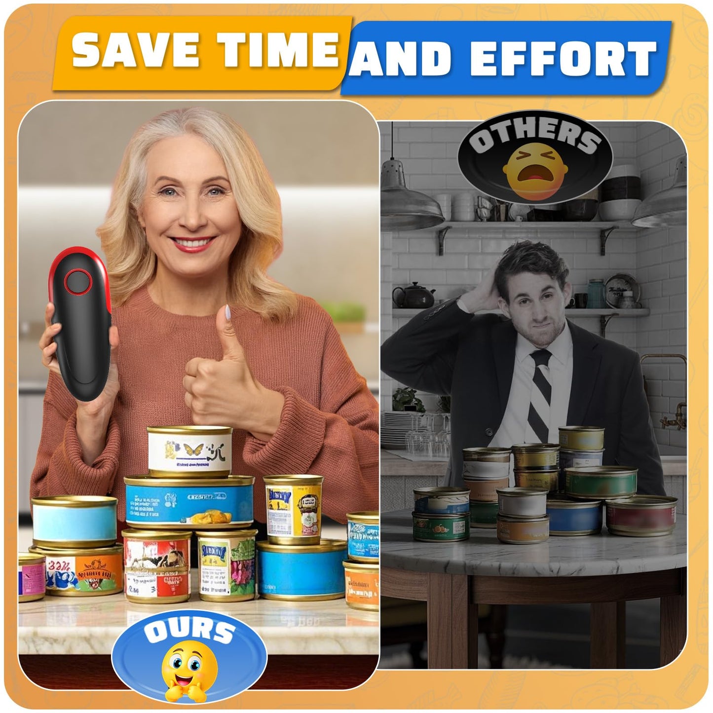 One Touch Electric Can Opener Easy Open Any Can Sizes with Smooth Edge, Food-Safe Handheld Portable Battery Operated Electric Can Openers, Kitchen Gadget for Kitchen, Seniors, Chef, Arthritis