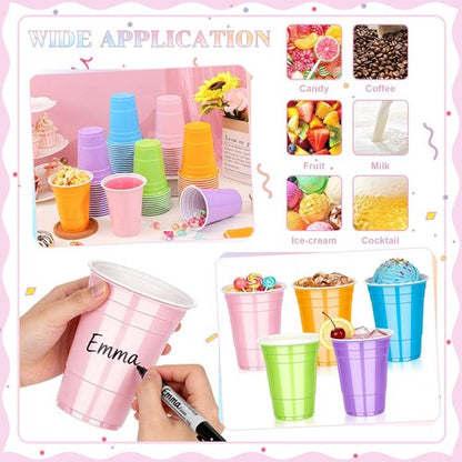 KesaPlan 100 Pack 16 OZ Pastel Rainbow Plastic Cups - Colorful Disposable Drinking Cups for Parties & Events