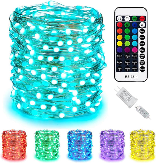 Minetom Color Changing Fairy String Lights - 33 ft 100 LED USB Silver Wire with Remote & Timer | Perfect for Bedroom & Christmas Decor