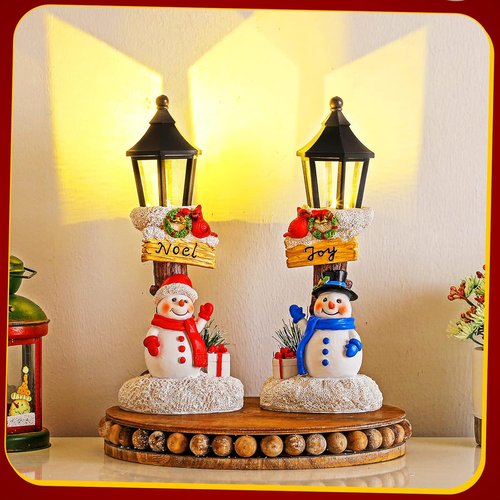 Karenhi Lighted Christmas Snowman Figurines - 2 Pack Indoor Table Decorations for Festive Holiday Decor