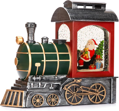 Santa Red Train Christmas Snow Globe Lantern - Musical & Light-Up Holiday Décor | USB & Battery Operated, 6-Hour Timer