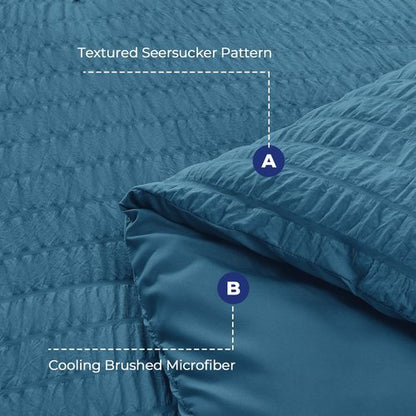 HYMOKEGE Teal Queen Comforter Set Seersucker 7 Pieces, All Season Luxury Bed in a Bag for Bedroom, Bedding Set with Comforters, Sheets, Pillowcases & Shams
