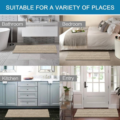 H.VERSAILTEX Bathroom Rug Sets 2 Piece Bath Mats Non Slip Thick Soft Chenille Striped Bath Rug achine Washable Shower Floor Rugs for Tub, Shower and Floor (Fog, 47" x 17"/17" x 24")