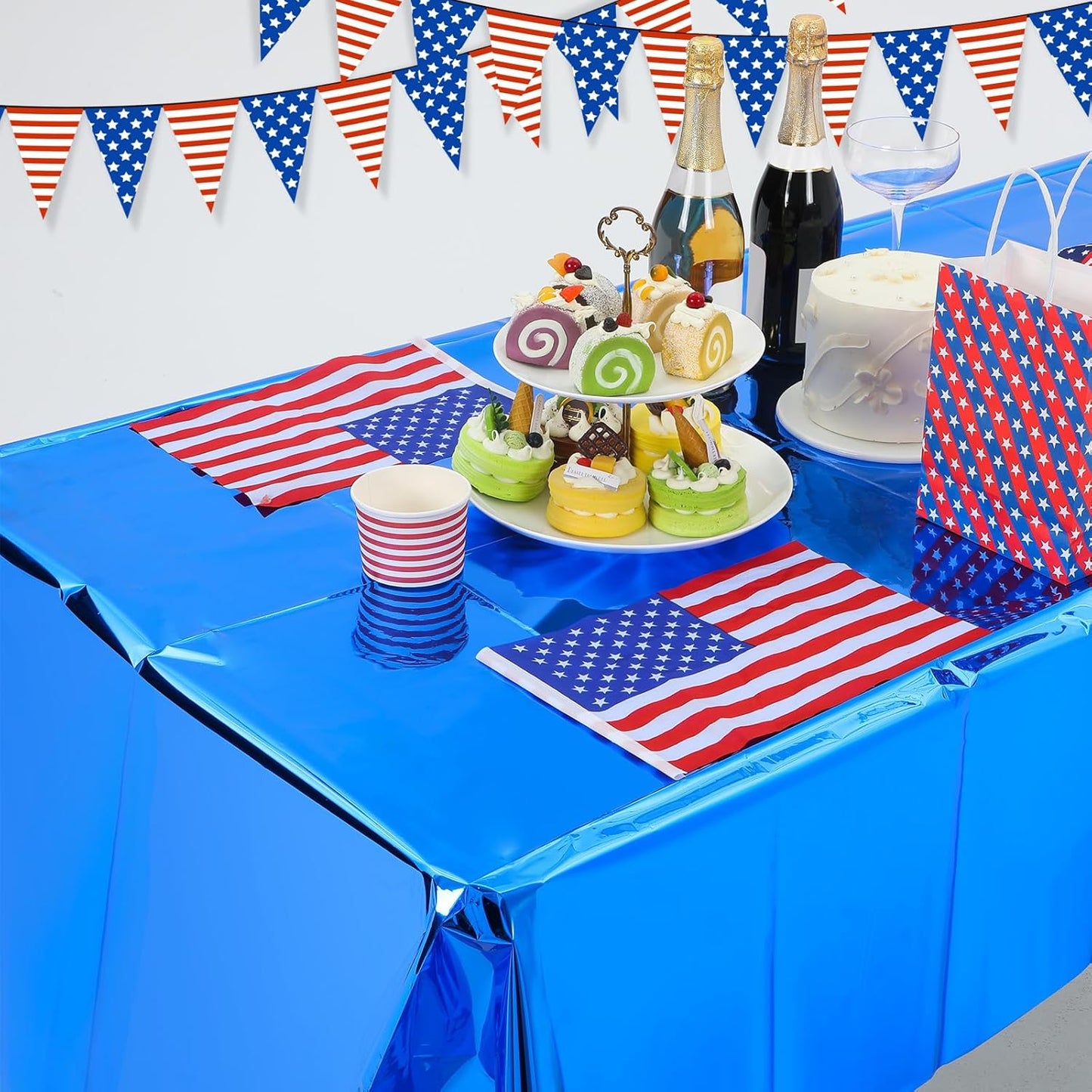 Regine Switzerland 4th of July Tablecloths - Patriotic Foil Design | 54 x 108 Inch Rectangle for Celebrations