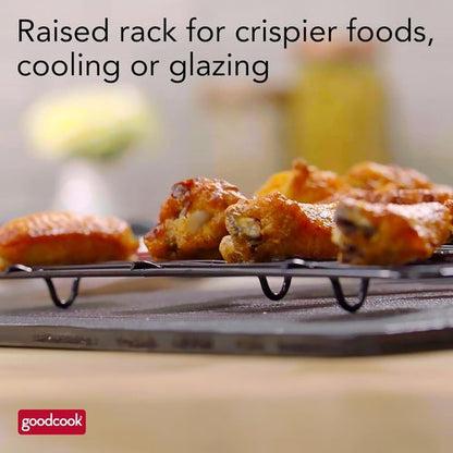 GoodCook Nonstick Carbon Steel Baking Pan with Raised Wire Rack - 15” x 10.5” | Perfect for Pizza, Bacon & More