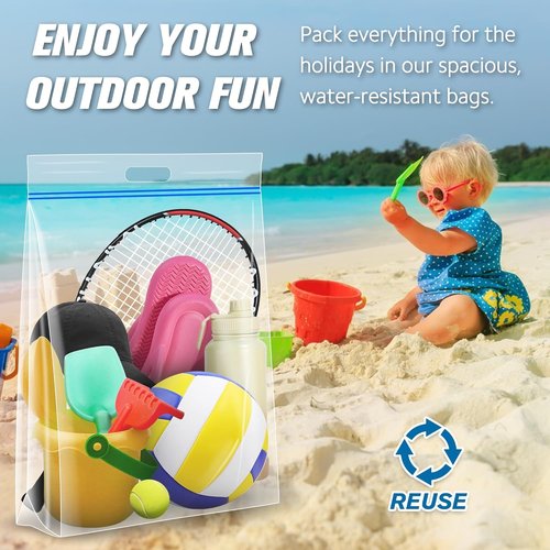 HIBAG 15 Gallon Storage Bags - Extra Large Resealable Clear Bags with Handles | 24” x 24” | Pack of 10