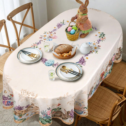 uwdfnwuif Easter Oval Tablecloth 60" x 120" Waterproof Fabric Spring Easter Bunny Table Cloths for Indoor Outdoor Kitchen Dining