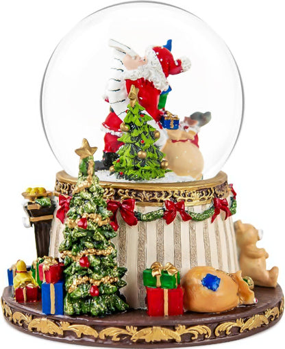**Regine Switzerland Musical Snow Globe | Santa Claus Fireplace with Automatic Snowfall & 8 Christmas Tunes**