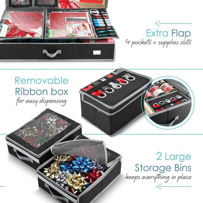 Hearth & Harbor Holiday Storage | Extra 2 PC Christmas Bins & Ribbon Organizer - Fade Resistant, Fits 30 Rolls