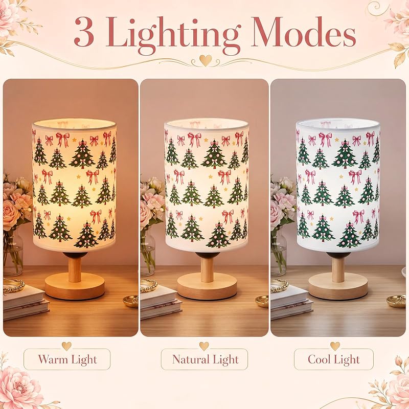 Christmas Table Lamp with Fabric Lampshade - Coquette Tree Pattern