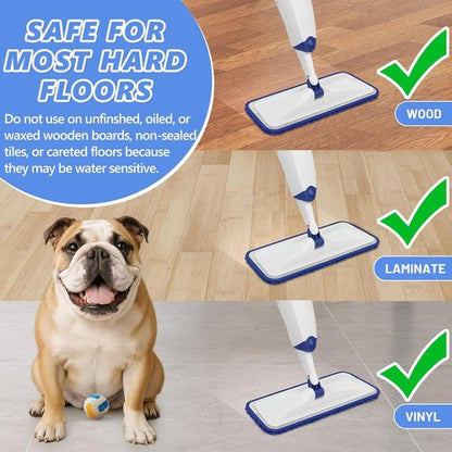 HOMTOYOU Microfiber Flat Mop - Spray Mop with 4 Washable Pads for Multi-Surface Cleaning | 400+ML Refillable Bottle