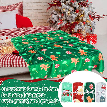 4 Pack Christmas Fleece Throw Blankets 50 x 60 in with Santa Snowman Pattern (Variation: 50 x 60")