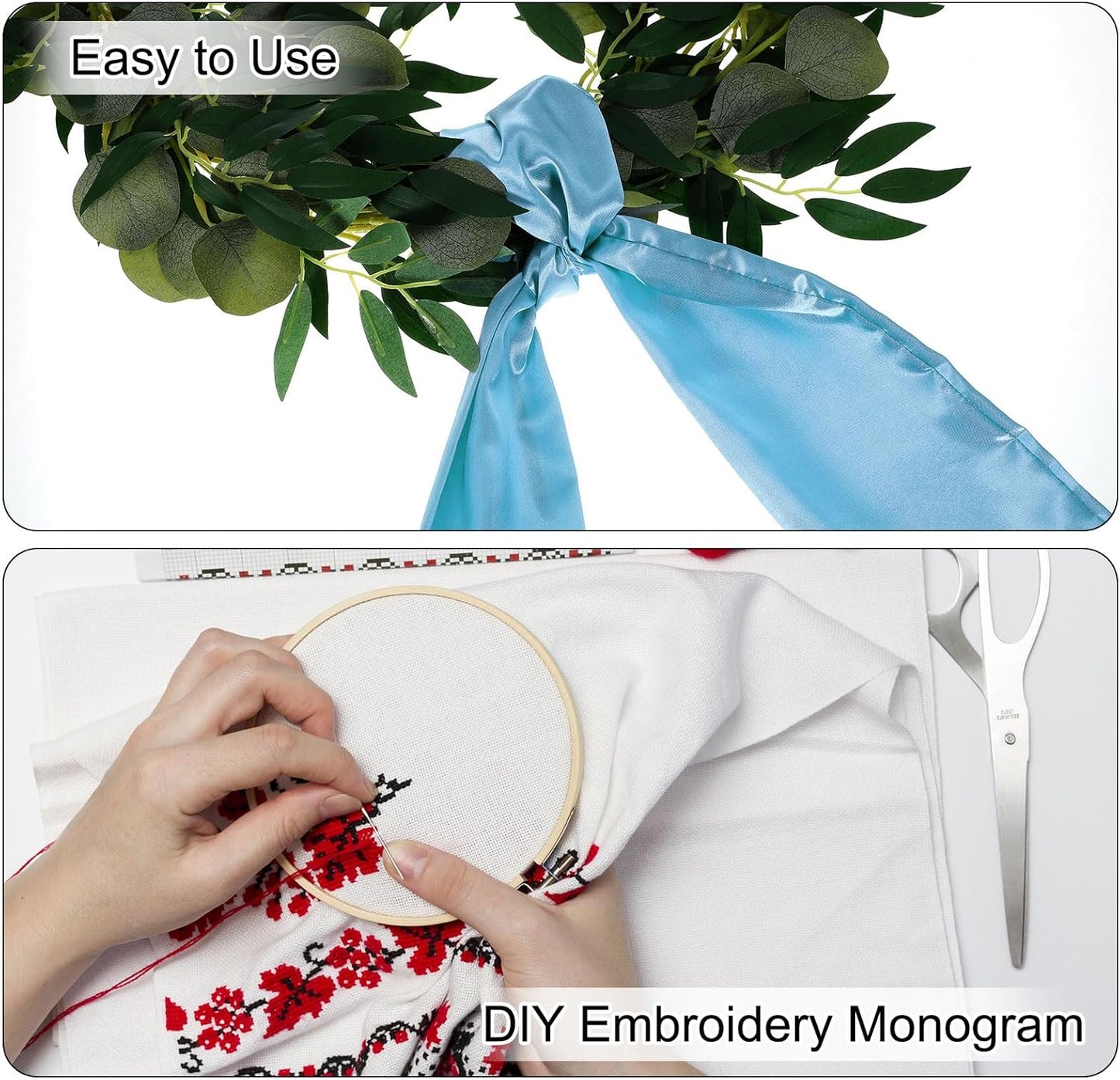 Uxcell Wreath Sash - 2 Pcs 46" x 4.5" Sky Blue Satin Blank Sashes for Embroidery & Decoration