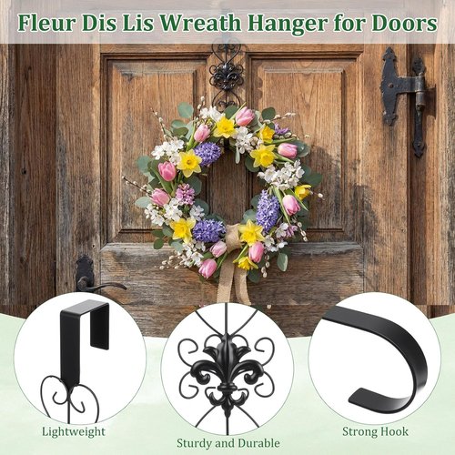**Regine Switzerland Heavy-Duty Metal Wreath Hangers - Elegant 15.5-Inch Door Hooks for Indoor/Outdoor Decor (Black)**
