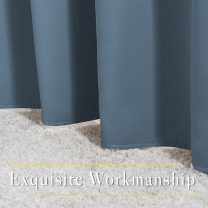 NICETOWN Blackout Smoky Blue Curtains for Sliding Glass Door, Grommet Window Treatment Thermal Curtains Room Dividers for Living Room/Bedroom, 2 Panels, W66 x L102