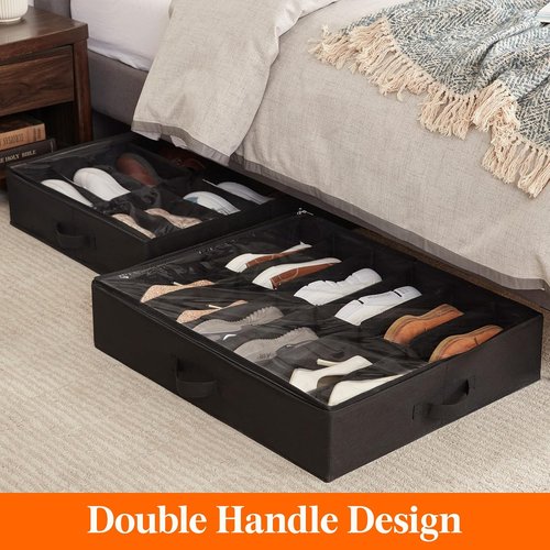 Lifewit Under Bed Shoe Storage | Set of 2 Foldable Fabric Containers for 24 Pairs - Black