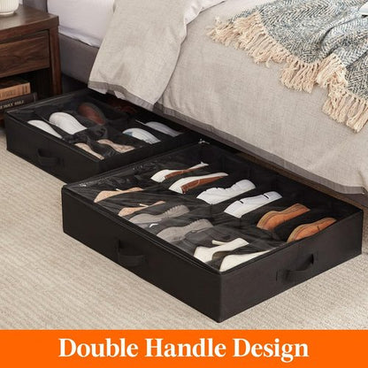 Lifewit Under Bed Shoe Storage | Set of 2 Foldable Fabric Containers for 24 Pairs - Black