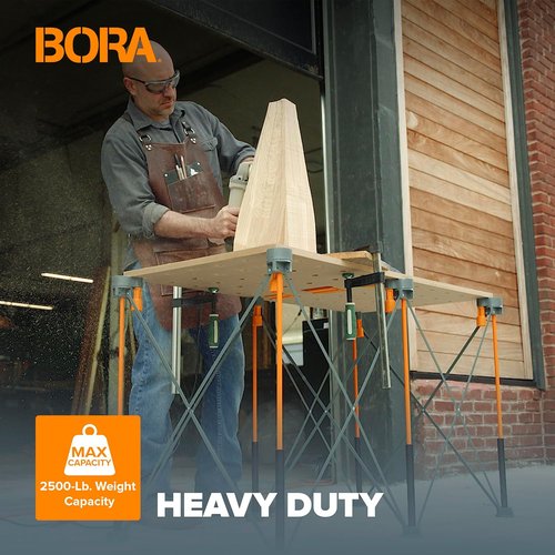 Bora Centipede Folding Work Table - 2 ft. L x 4 ft. W x 2.5 ft. H - Steel, 1500 lb. Capacity, Gray/Yellow