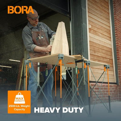 Bora Centipede Folding Work Table - 2 ft. L x 4 ft. W x 2.5 ft. H - Steel, 1500 lb. Capacity, Gray/Yellow