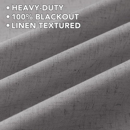 H.VERSAILTEX Linen Curtains 100% Blackout Curtains for Bedroom 96 inch Long Full Light Blocking Nature Linen Blended Window Curtains for Living Room Nickel Grommet (2 Panels, Heathered Dove)