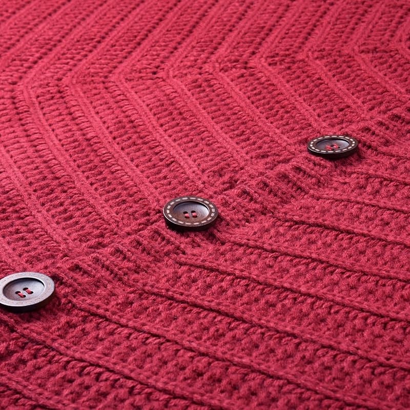 72-Inch Rib Knit Christmas Tree Skirt with Oak Buttons - Burgundy (Variation: Burgundy+72-Inch)