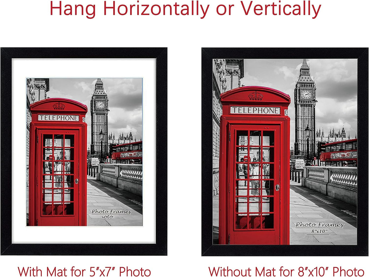 PEALSN 8x10 Picture Frame Set of 6 - Display 5x7 with Mat or 8x10 Without Mat in Black Woodgrain