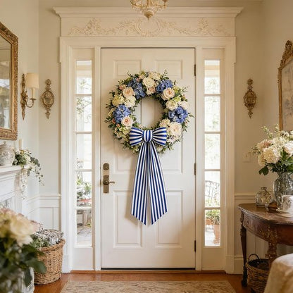 AZYM Wreath Sash Set - Elegant White and Blue Ribbon Accessories for Indoor/Outdoor Decor