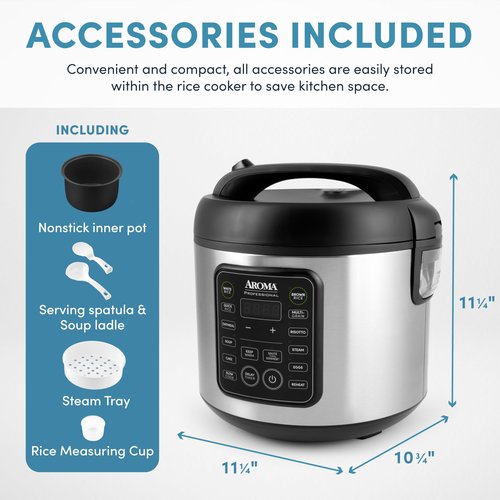 AROMA Professional Digital Rice Cooker, 10-Cup (Uncooked) / 20-Cup (Cooked), Multicooker, Slow Cooker, Steamer, Oatmeal Cooker, Egg Cooker, STS, 5 Qt, Black, ARC-5200SB