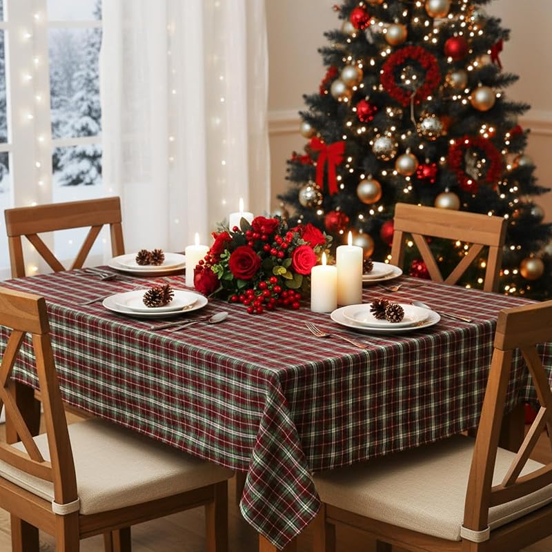 Frienda 2pcs Christmas Checkered Tablecloth 52 x 70 Inch Red Green - Variation Red Green+52 x 70 Inch