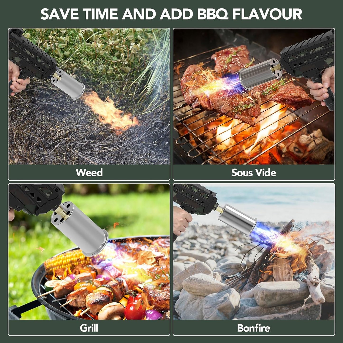 Sondiko Culinary Torch Gun - Powerful Adjustable Propane Burner for Searing Steak & BBQ | Campfire Starter