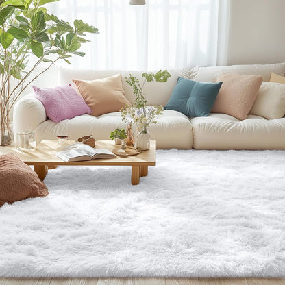 OLANLY Large Area Rug - Soft Fluffy Shaggy Indoor Carpet for Living Room & Bedroom | 9x12, White