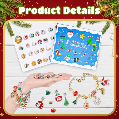 Advent Calendar Bracelets - 24-Day Christmas Countdown with DIY Charm Bracelets & Necklace Set for Teens