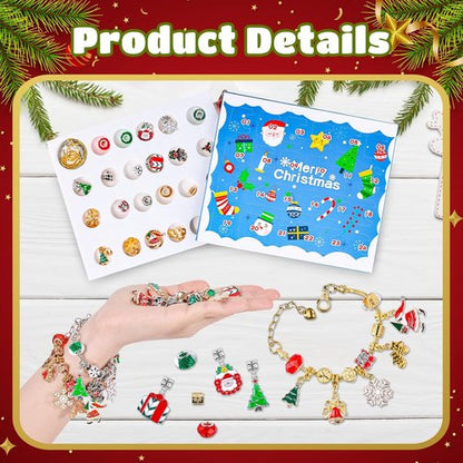Advent Calendar Bracelets - 24-Day Christmas Countdown with DIY Charm Bracelets & Necklace Set for Teens