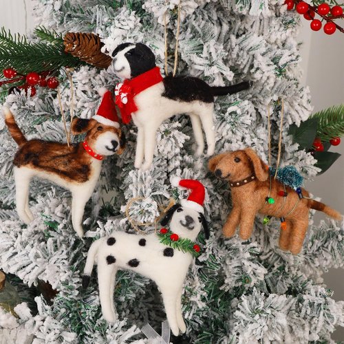 Juegoal Christmas Felt Dog Ornaments - Set of 4 Cute Wool Puppy Decorations for Holiday Wreaths & Trees
