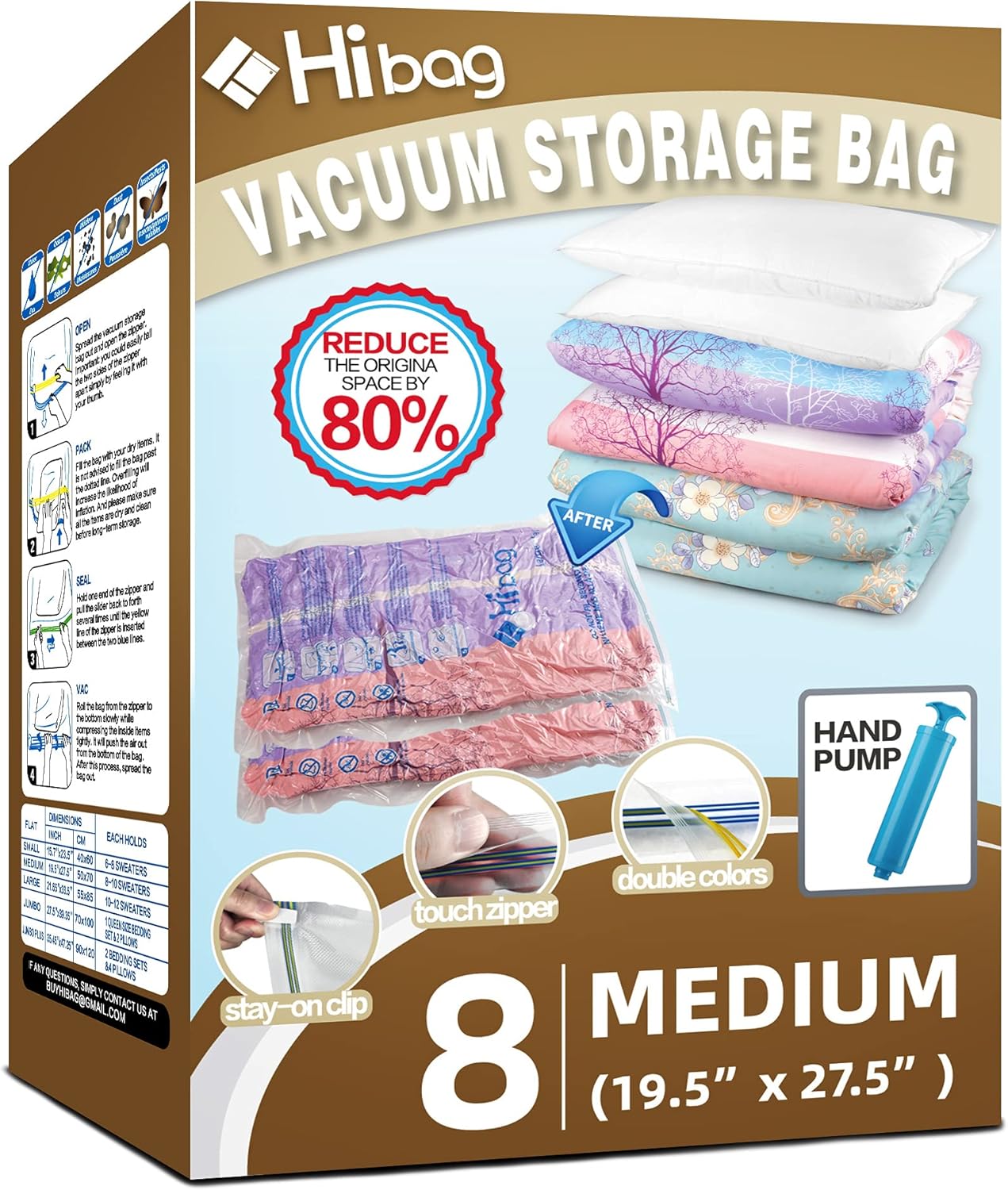 Space Saver - 8 Medium Vacuum Storage Bags for Clothes | Pump Included for Easy Use