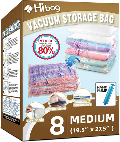 Space Saver - 8 Medium Vacuum Storage Bags for Clothes | Pump Included for Easy Use