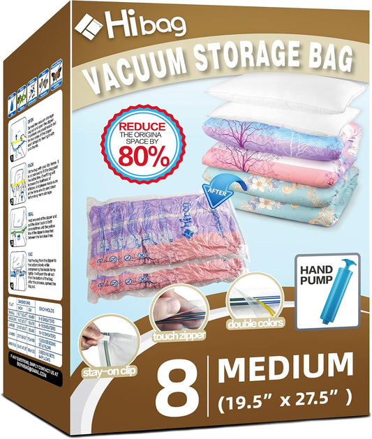 Space Saver - 8 Medium Vacuum Storage Bags for Clothes | Pump Included for Easy Use