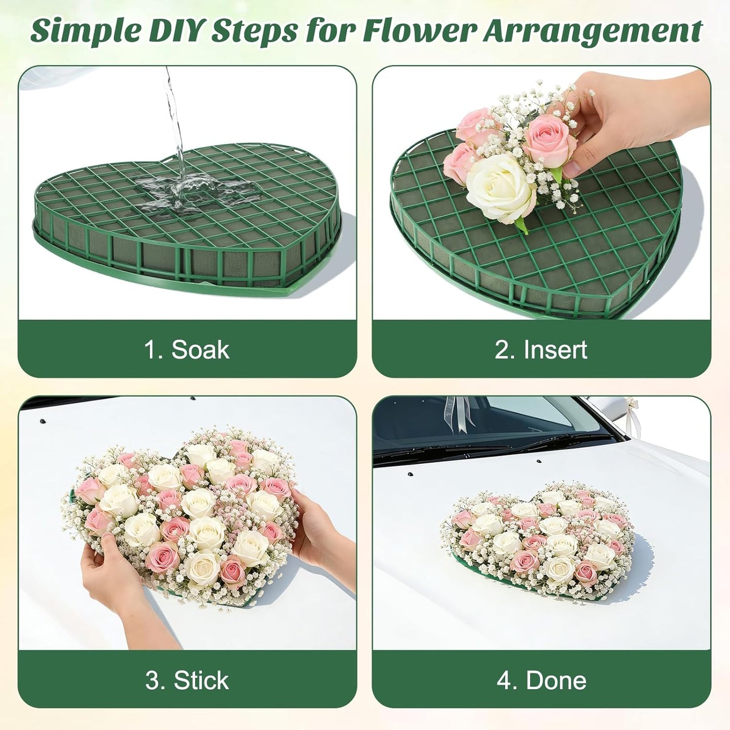 STOBOK Floral Foam Hearts - Heart-Shaped Floral Foam Cage with 5 Suction Cups for Weddings | Green, 12.2 x 11.4 in