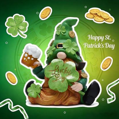 Hodao Green St. Patrick's Day Gnome - 6" Handmade Resin Standing Figurine | Irish Elf Home Decor