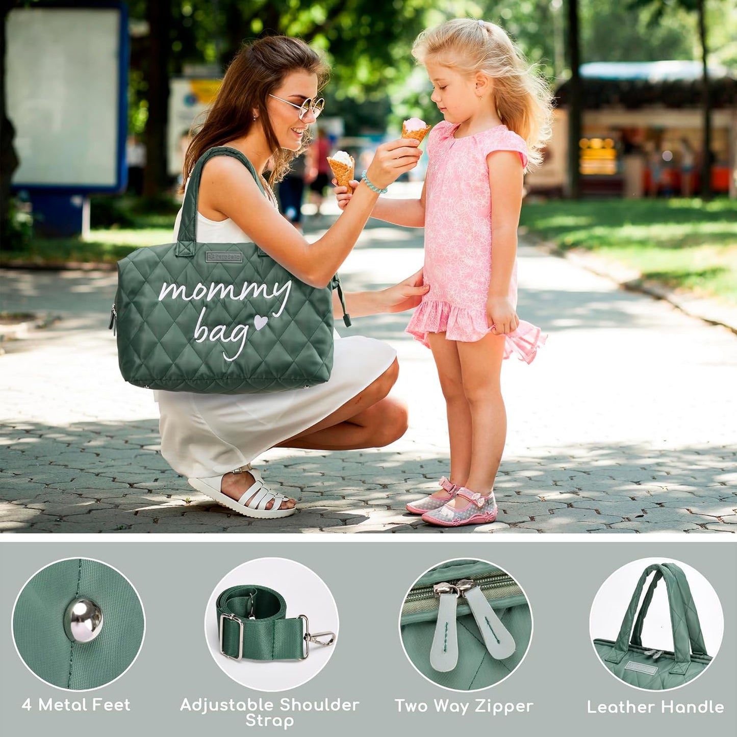 PeraBella Mommy Hospital Bag - Stylish Maternity Diaper Bag for Labor & Delivery | Green