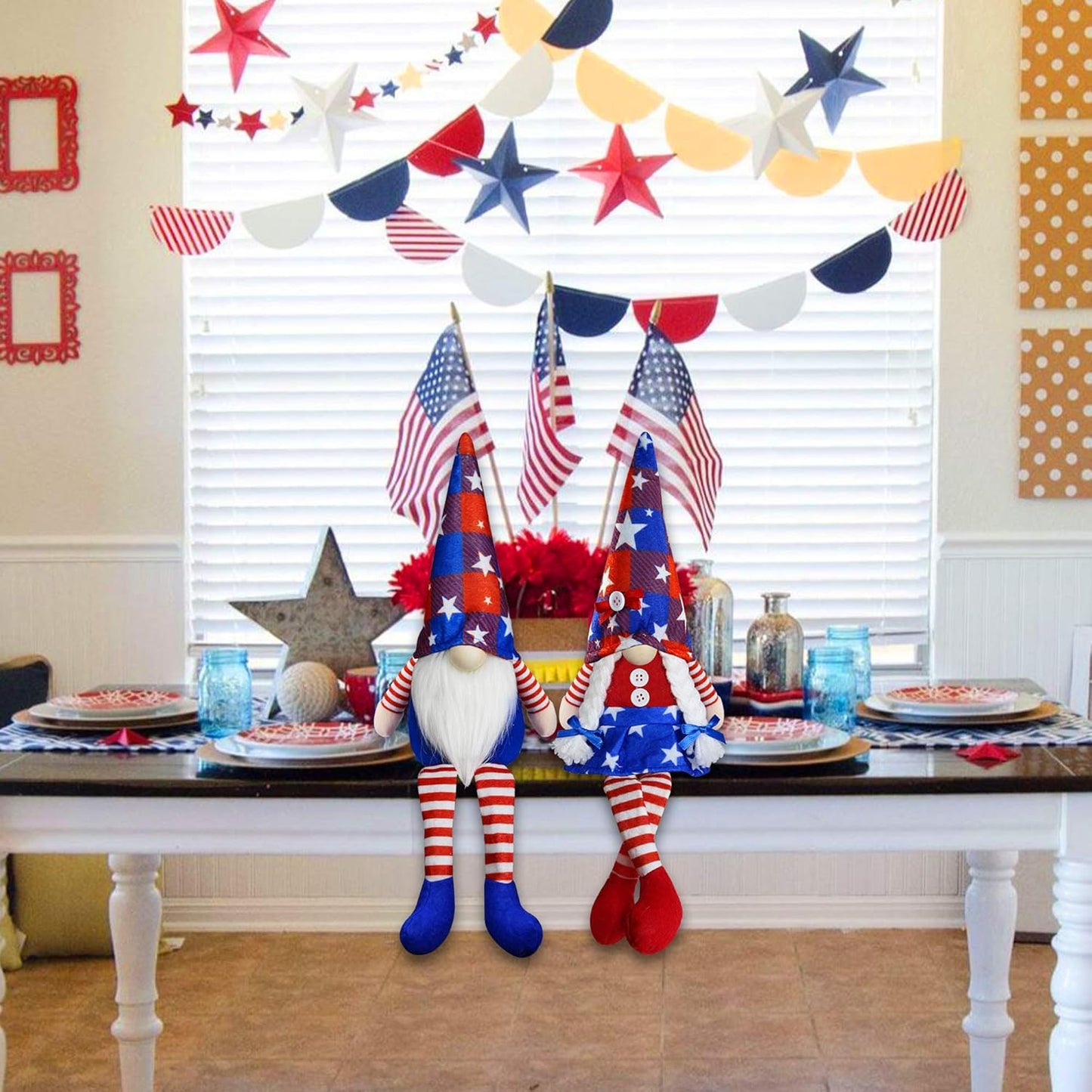 Skiennix 4th of July Gnomes | Handmade Plush Mr & Mrs Swedish Tomte Decorations for Patriotic Celebrations