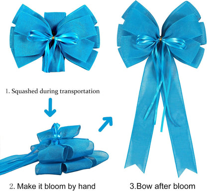Skiennix Large Blue Easter Wreath Bow - Decorative Spring & Summer Tree Topper with Glitter String