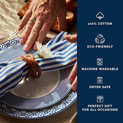 Pinstripe Blue Dinner Napkins Set of 4 - 22" x 22" Cotton Cloth Napkins (Variation: Pinstripe Blue+22" x 22" Set of 4)
